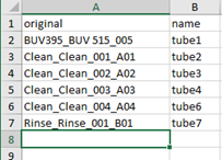Example of the excel file needed for renaming.
