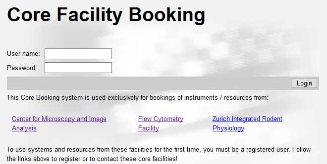 Login to booking system