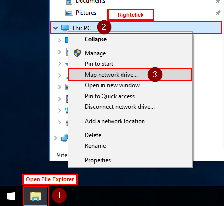 File Explorer, This PC, Map network drive